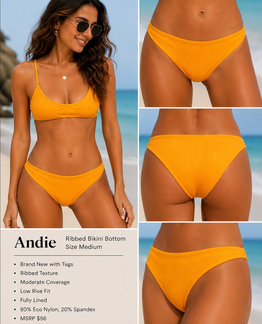 Andie NWT Ribbed Bikini Bottom Medium Marigold